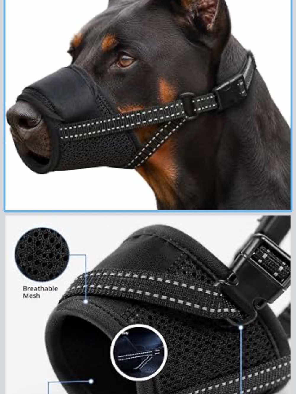 Adjustable Black Breathable Mesh Dog Muzzle for Large Breeds